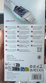 USB-A to Lightning Data Cable 1M White 2.4A