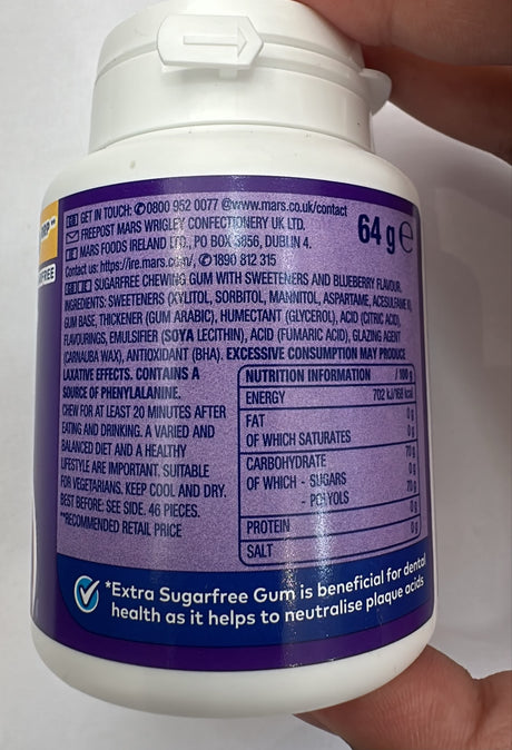 Wrigley's Extra Blueberry Sugarfree Chewing Gum 46 Pieces 64g | Asian Grocery UK