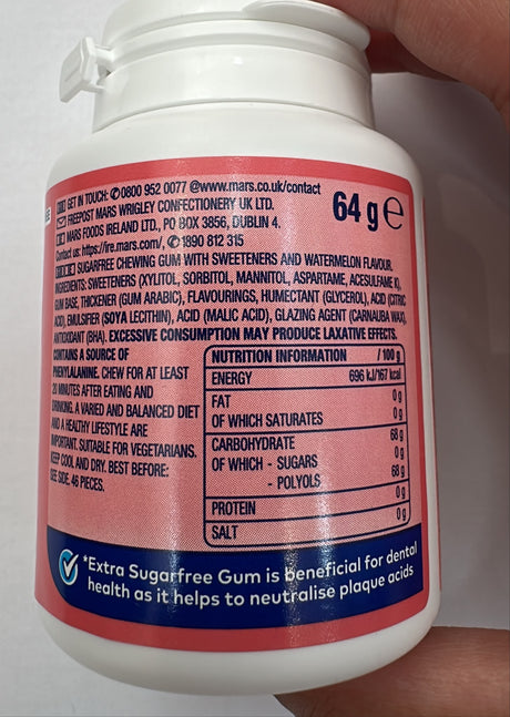 Wrigley's Extra Watermelon Sugarfree Chewing Gum 46 Pieces 64g | Asian Grocery UK