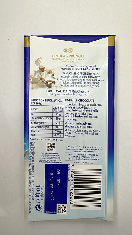 Lindt Classic Recipe Milk Chocolate 100g | Asian Grocery UK