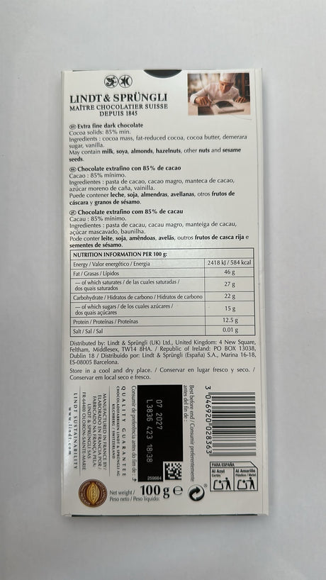 Lindt Excellence 85% Cocoa Dark Chocolate Bar 100g | Asian Grocery UK