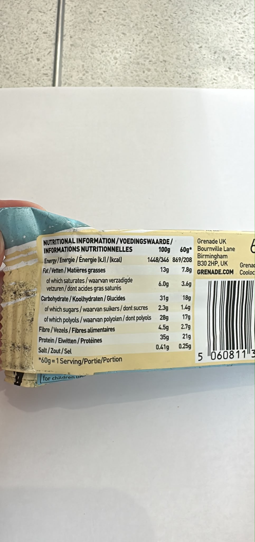 Grenade Chocolate Chip Cookie Dough Protein Bar 60g
