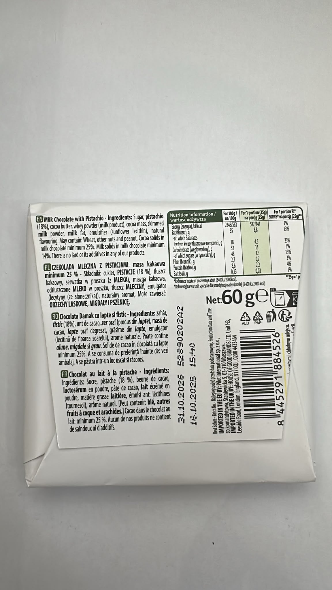 Nestlé Damak Milk Chocolate with Pistachio 60g