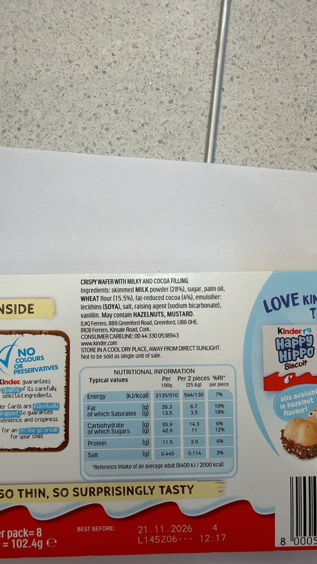 Kinder Cards Biscuits 8 Pack 102.4g