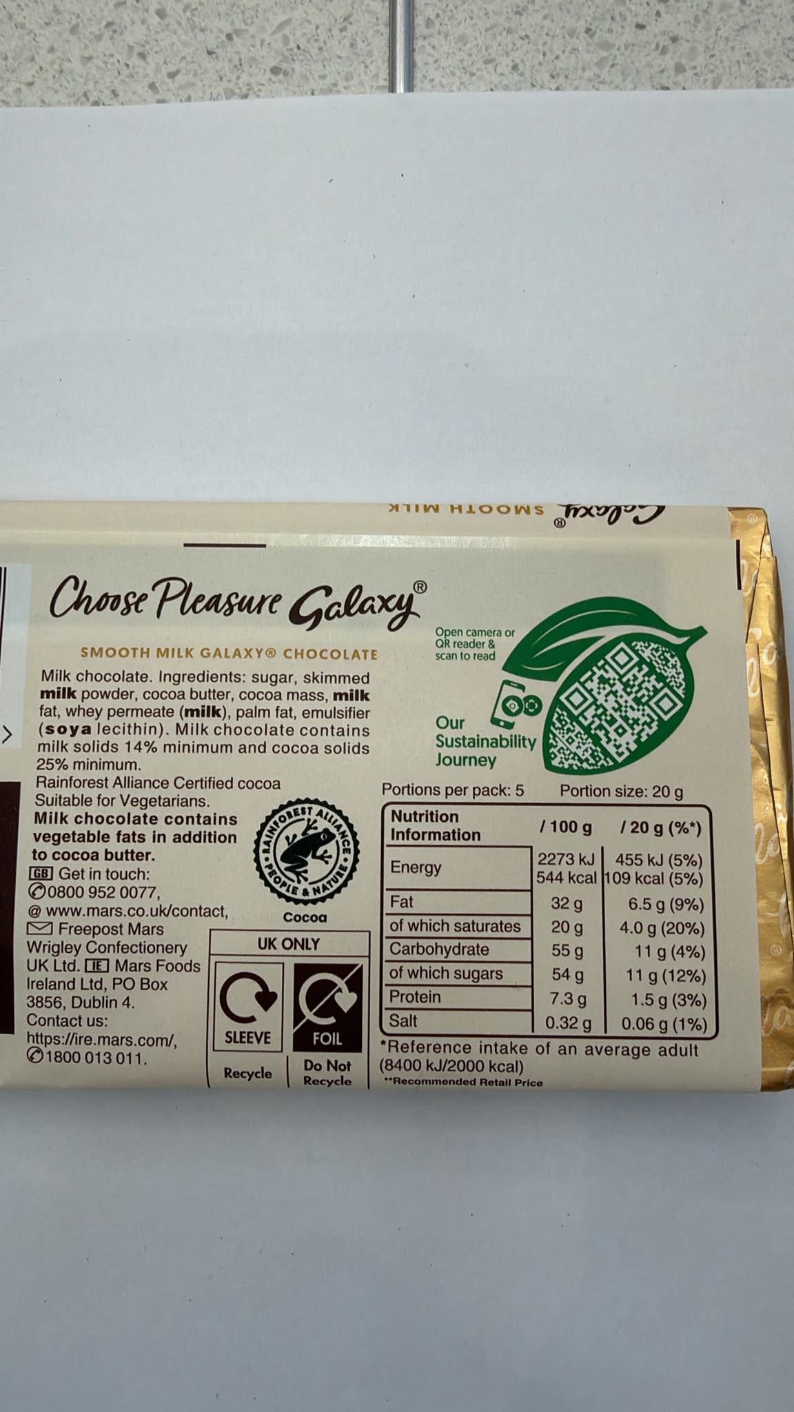 Galaxy Smooth Milk Chocolate Bar 100g