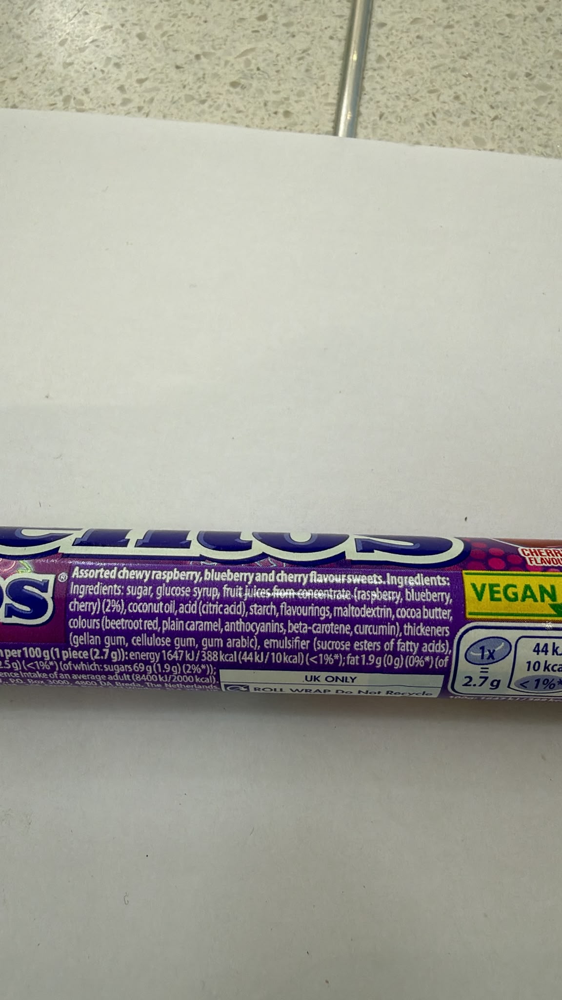 Mentos Cherry Blueberry Raspberry Chewy Sweets Roll 37.5g