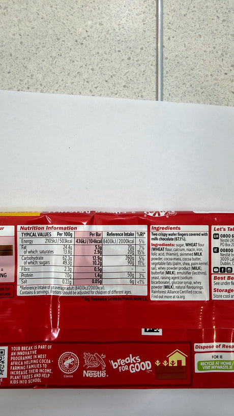 KitKat 2 Finger Milk Chocolate Biscuit Bars 6 Pack | Asian Grocery UK