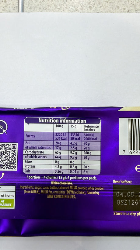 Cadbury White Creamy White Chocolate Bar 90g | Asian Grocery UK