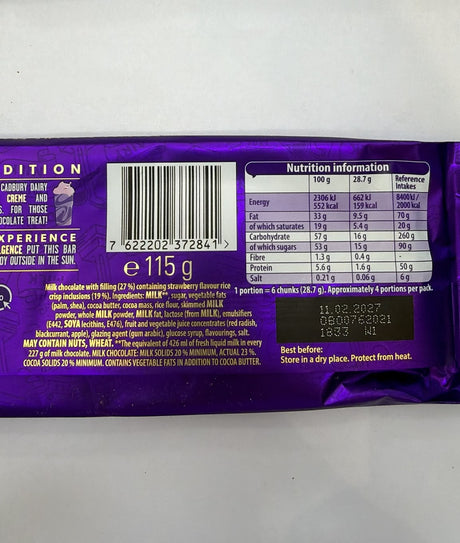 Cadbury Dairy Milk Strawberries & Creme Frappe Chocolate Bar 115g | Asian Grocery UK