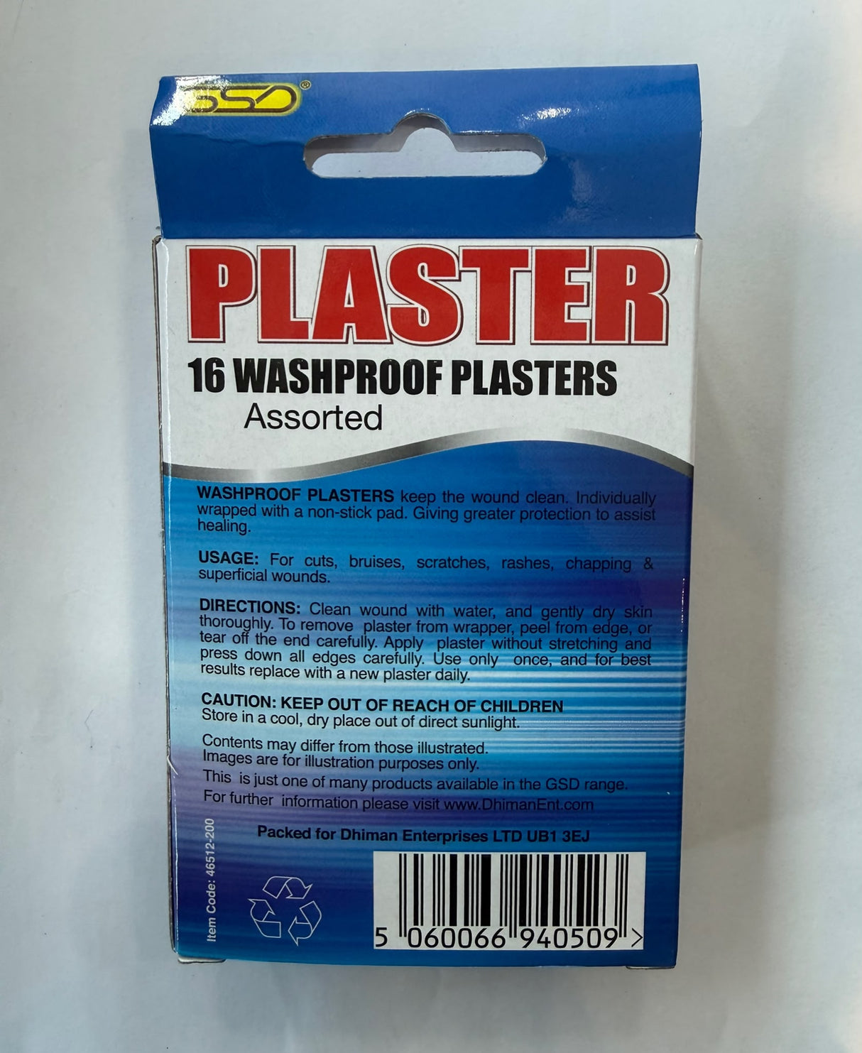 GSD Washproof Plasters Assorted 16 Pack