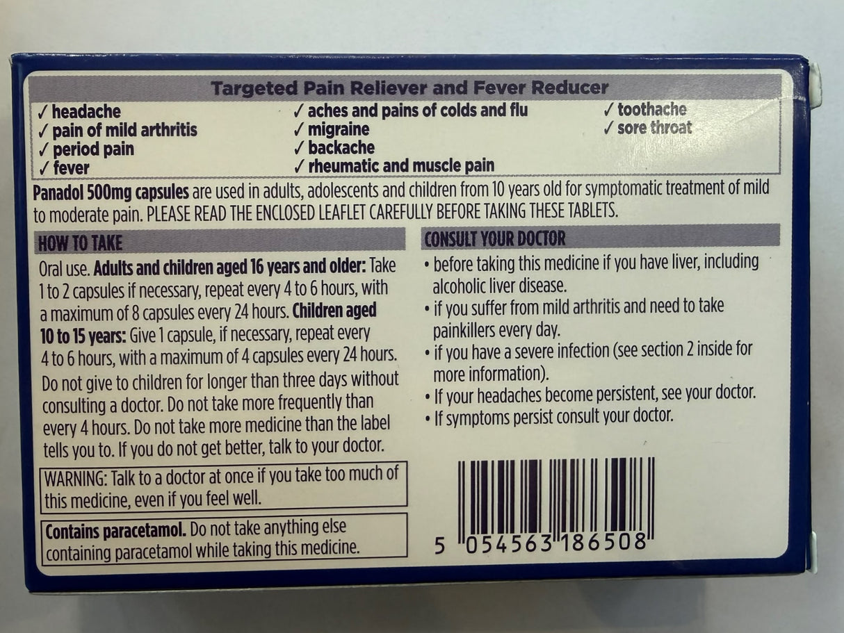 Panadol 500mg Capsules Paracetamol 16 Liquid Capsules