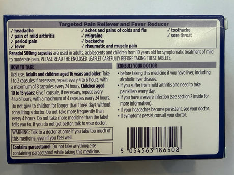 Panadol 500mg Capsules Paracetamol 16 Liquid Capsules | Asian Grocery UK