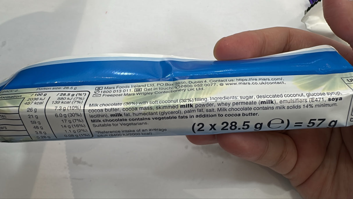 Bounty Milk Chocolate Coconut Bar 57g (2 x 28.5g) | Asian Grocery UK