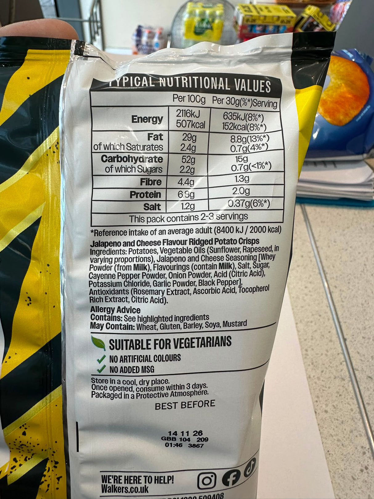 Walkers Max Jalapeño and Cheese Flavour Ridged Potato Crisps 70g | Asian Grocery UK
