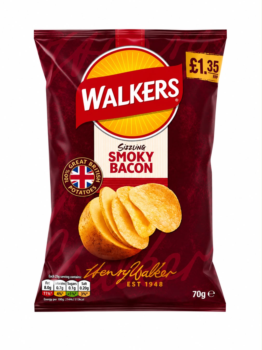 Walkers Sizzling Smoky Bacon Crisps 70g | Asian Grocery UK