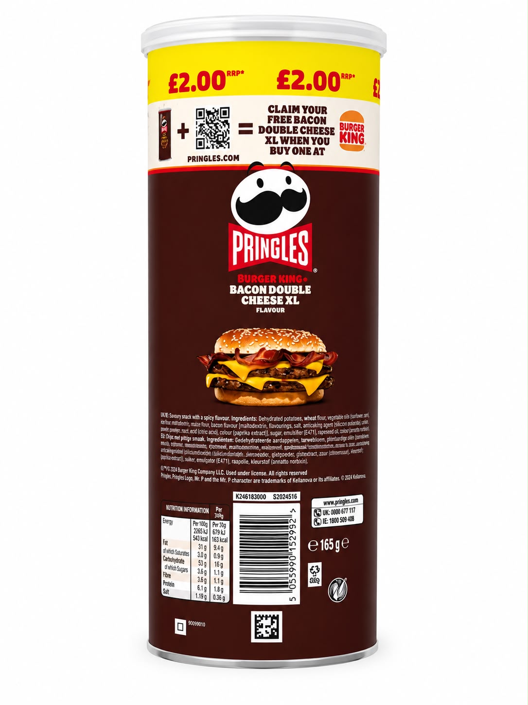 Pringles Burger King Bacon Double Cheese XL Flavour Crisps 165g | Asian Grocery UK