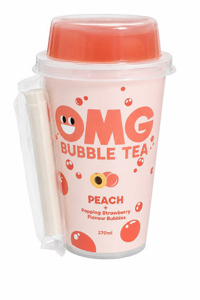 OMG Bubble Tea Peach + Popping Strawberry Flavour Bubbles 270ml | Asian Grocery UK