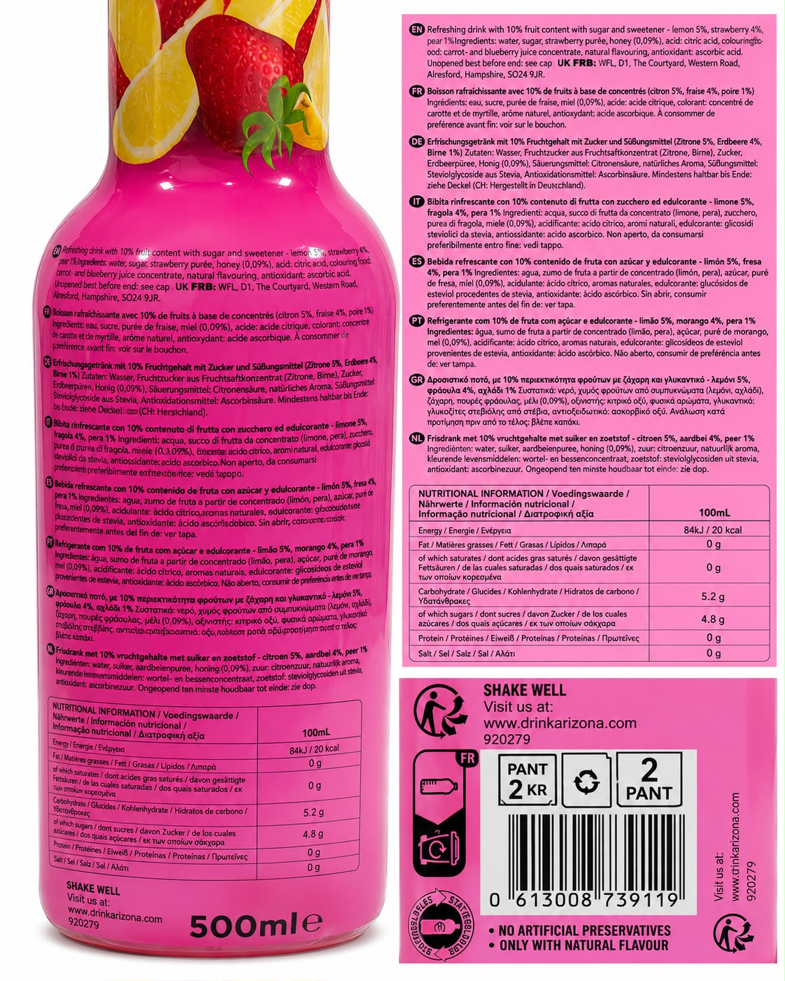 AriZona Strawberry Lemonade with Fruit Juice and Honey 500ml | Asian Grocery UK