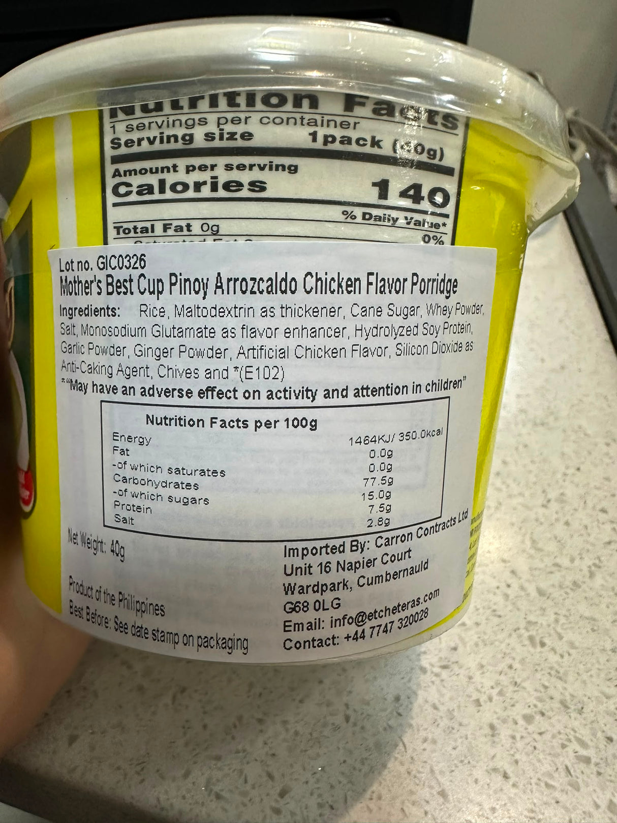Mother's Best Cup Pinoy Chicken Arrozcaldo 40g | Asian Grocery UK