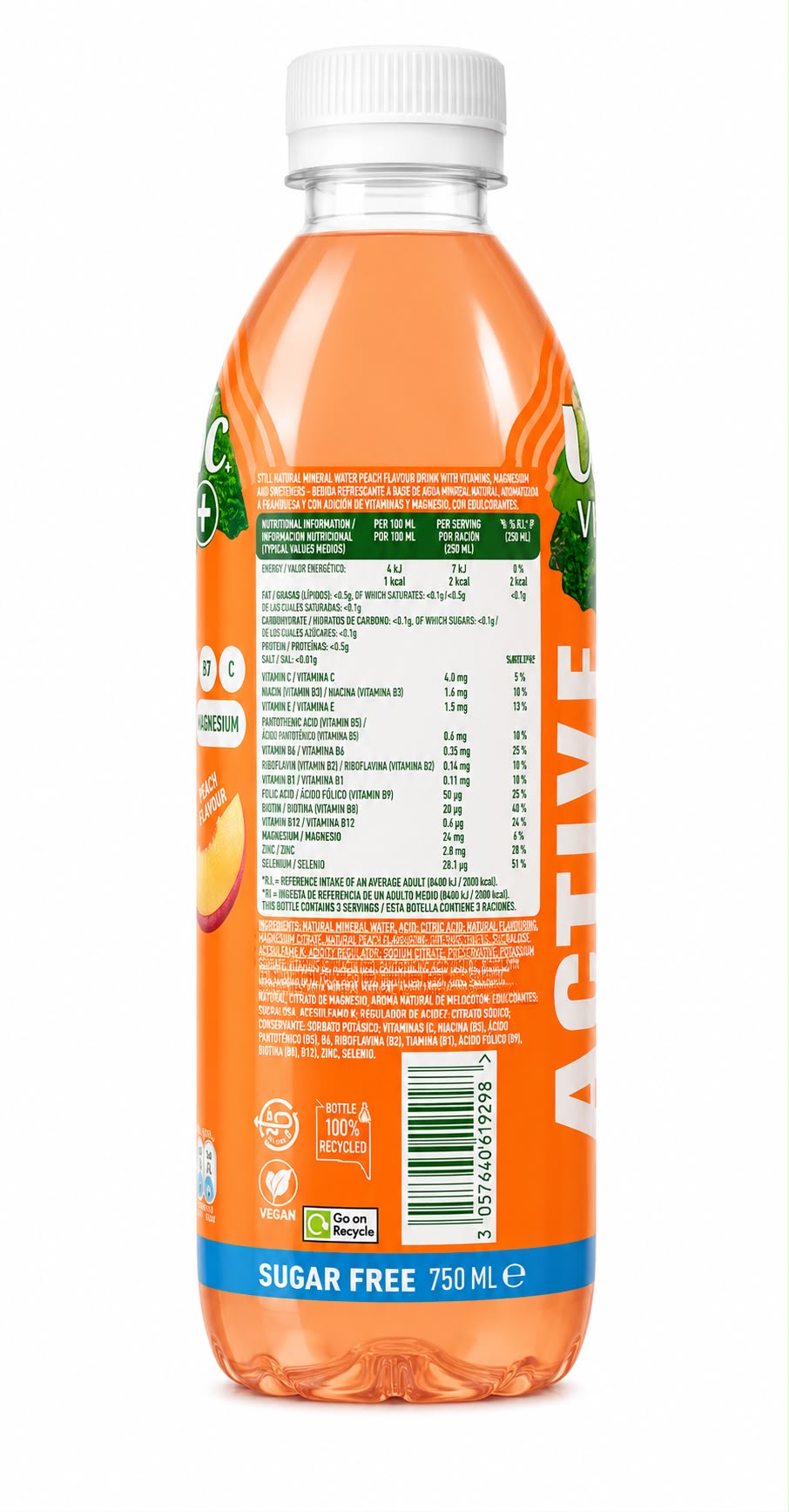 Volvic Vitamin+ Active Peach Flavour Sugar Free 750ml | Asian Grocery UK