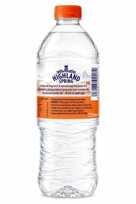 Highland Spring Orange & Passion Fruit Still Spring Water 1.25L | Asian Grocery UK