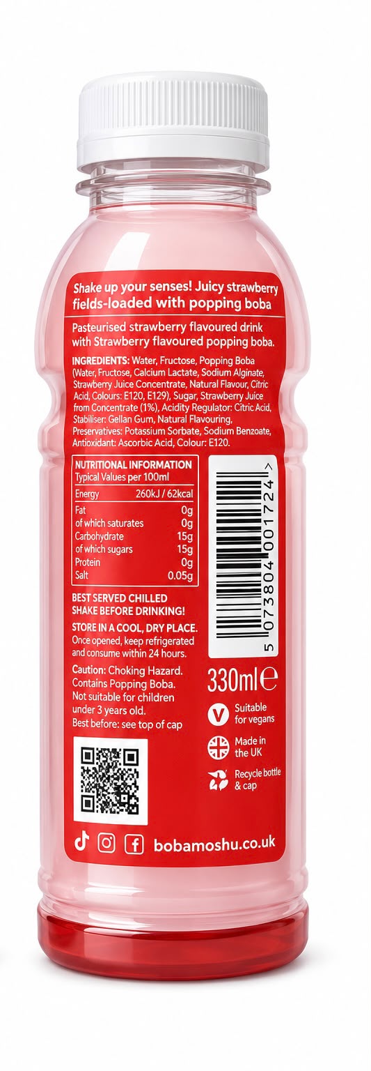 Boba Moshu Strawberry Popping Boba Drink 330ml | Asian Grocery UK