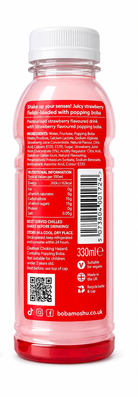Boba Moshu Strawberry Popping Boba Drink 330ml | Asian Grocery UK