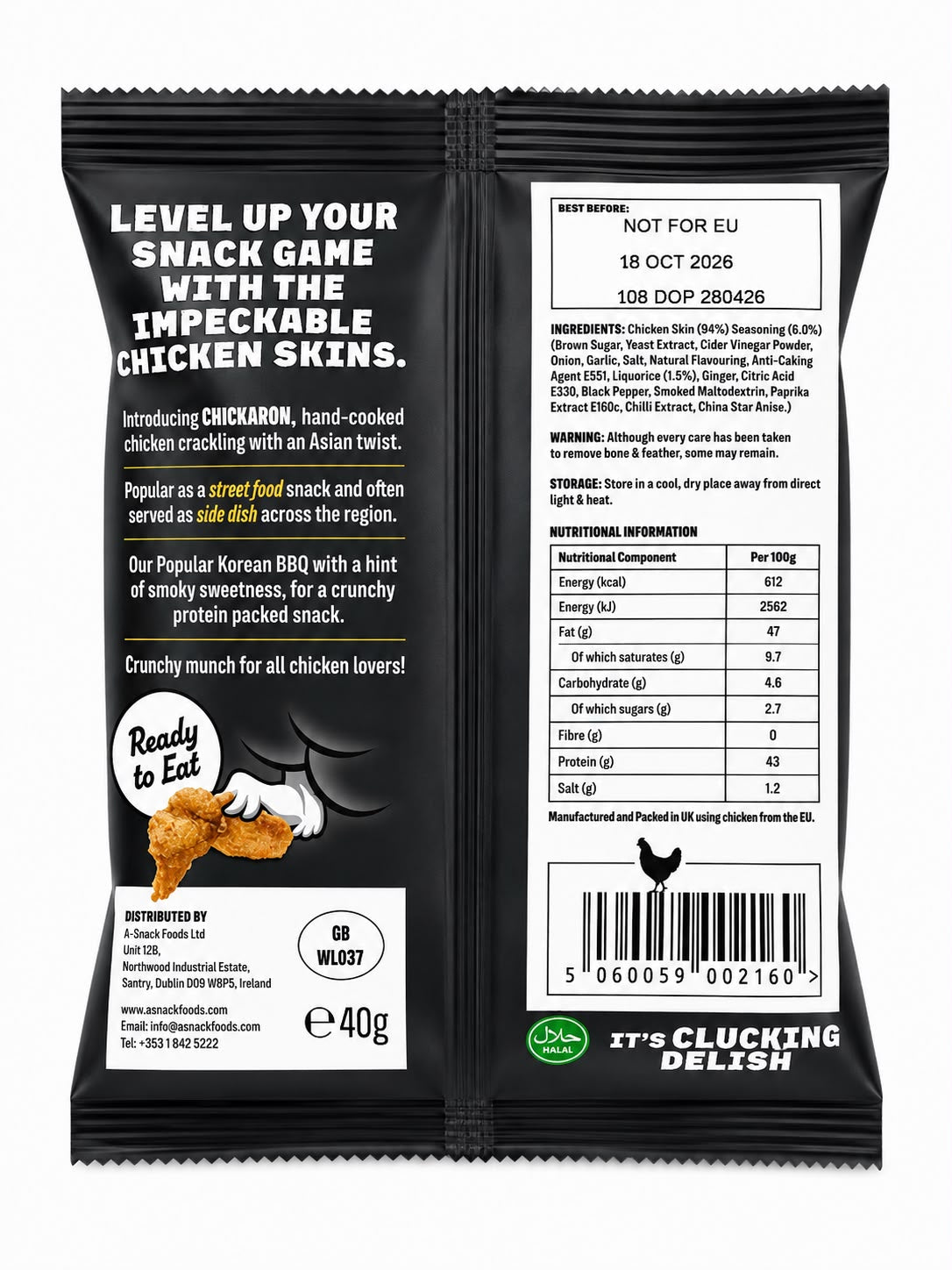 Chickaron Crispy Chicken Skin Korean BBQ 40g | Asian Grocery UK