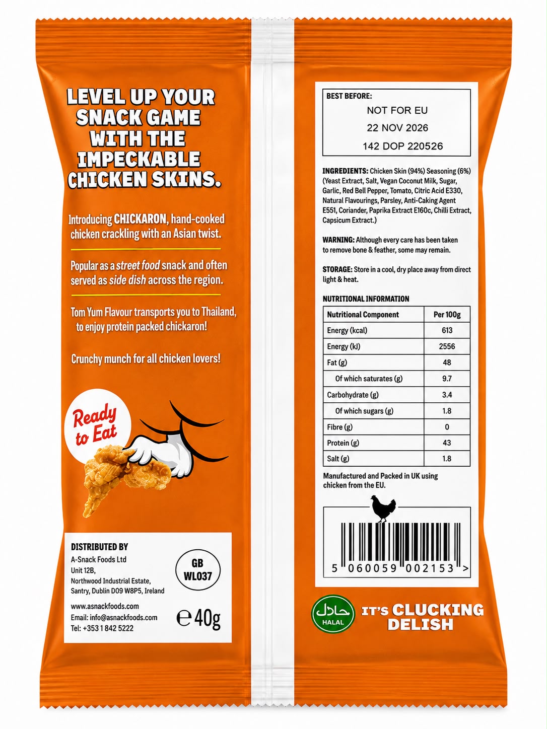 Chickaron Crispy Chicken Skin Tom Yum Flavour 40g | Asian Grocery UK