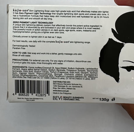 Kojie San Zero Pigment Light Skin Lightening Soap with HydroMoist 135g