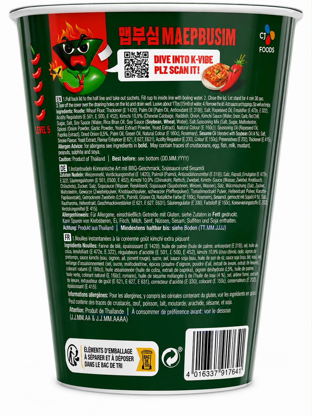 Bibigo Extra Spicy Kimchi Ramyun Cup Noodles 98g
