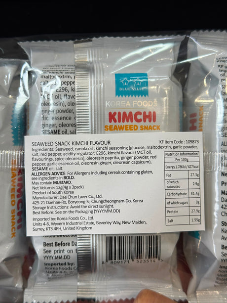 Blue Ville Kimchi Seaweed Snack 3-Pack 12g