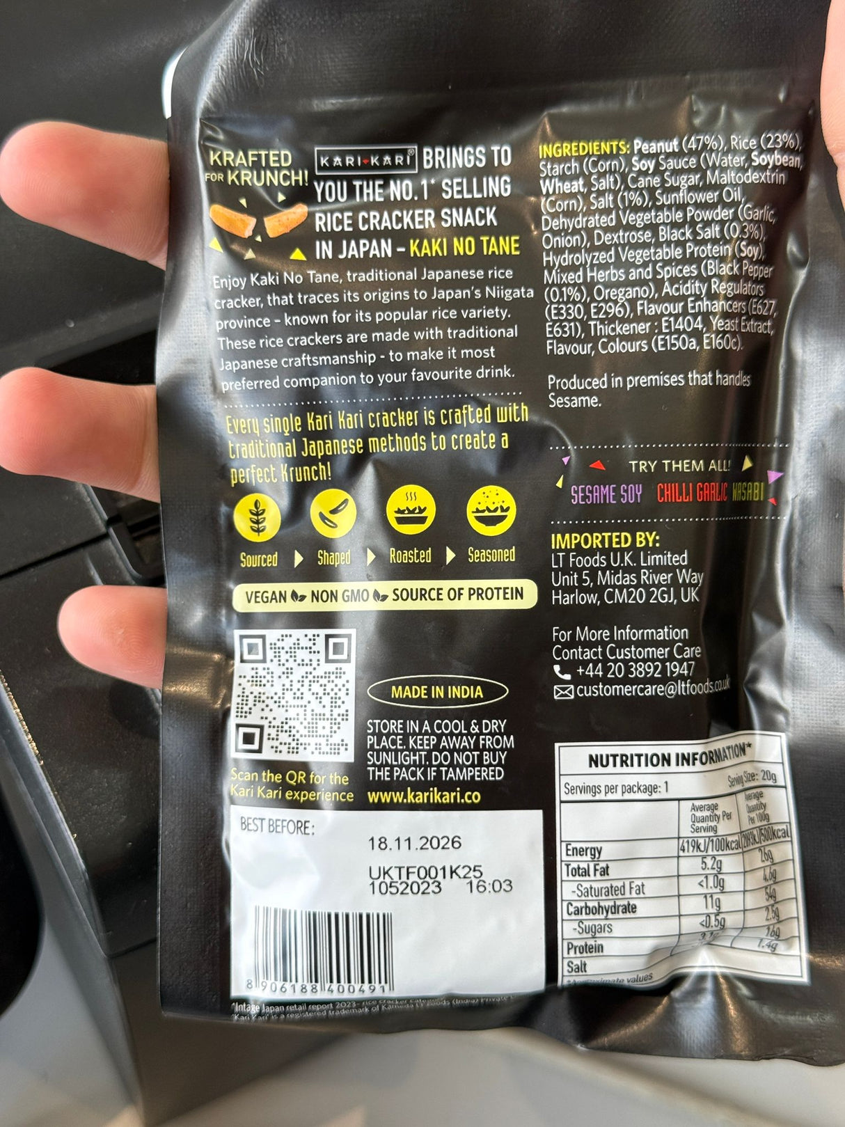 Kari Kari Roasted Rice Cracker Peanut Mix Salt Pepper 20g