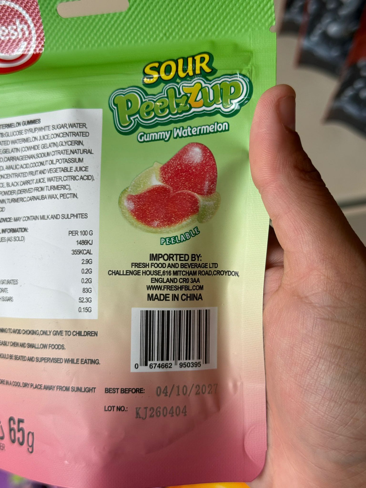 Fresh Sour PeelzZup Gummy Watermelon 65g