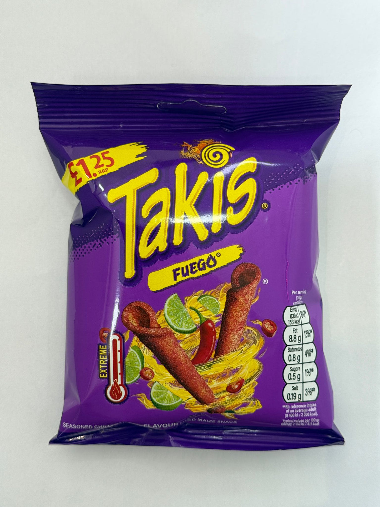 Takis Fuego Chilli and Lime Flavour Fried Maize Snack 55g