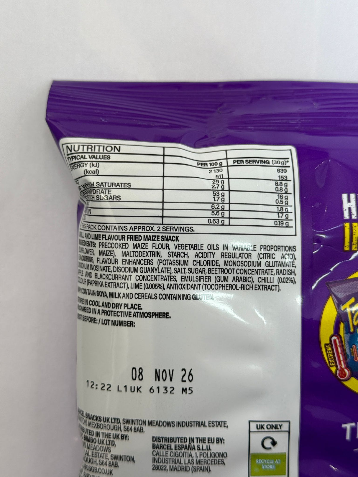 Takis Fuego Chilli and Lime Flavour Fried Maize Snack 55g