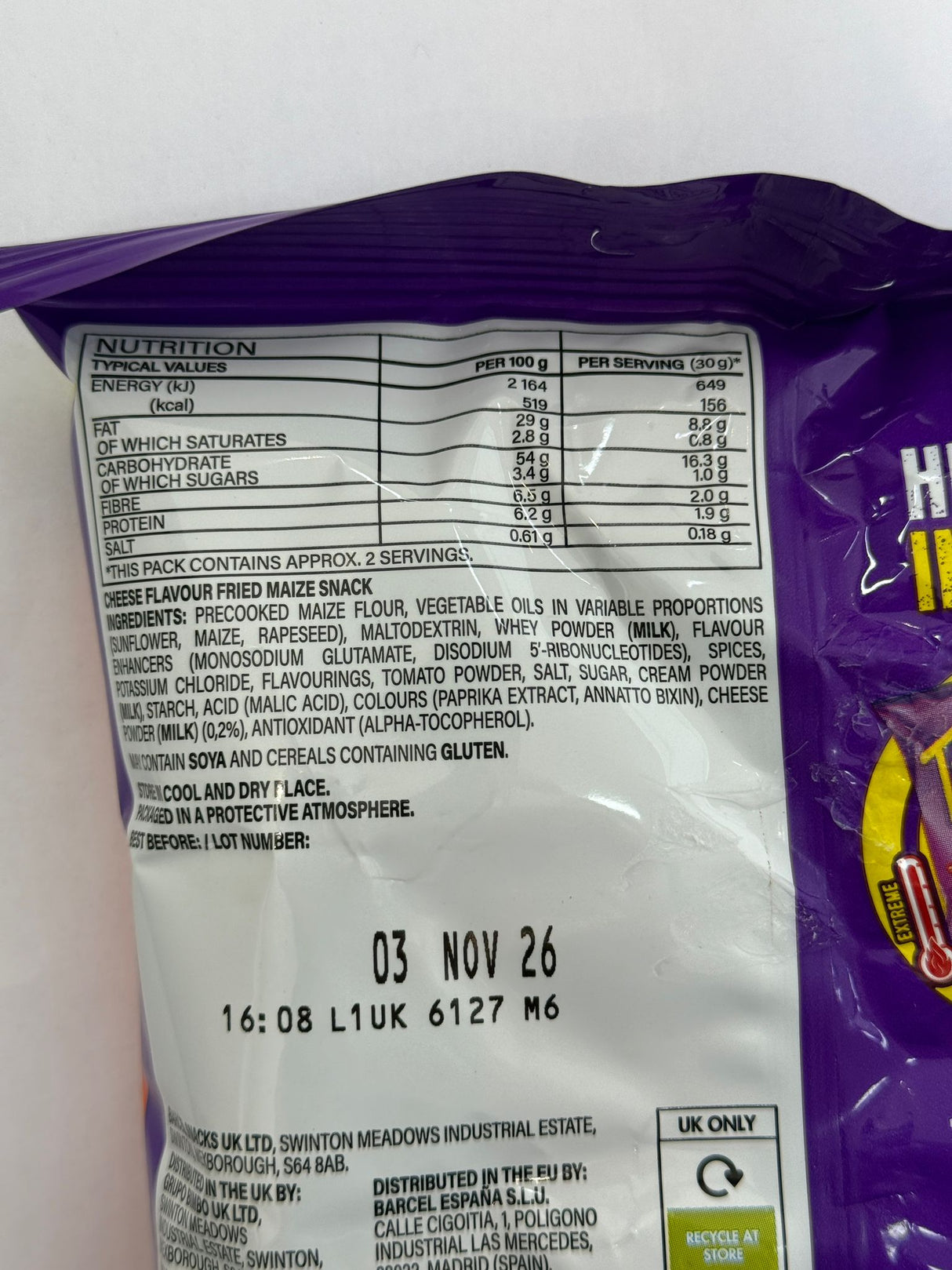 Takis Intense Nacho Zero Heat Cheese Flavour Fried Maize Snack 55g