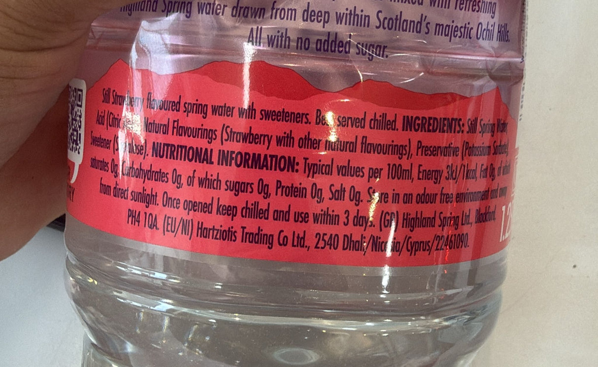 Highland Spring Strawberry Flavoured Spring Water 1L