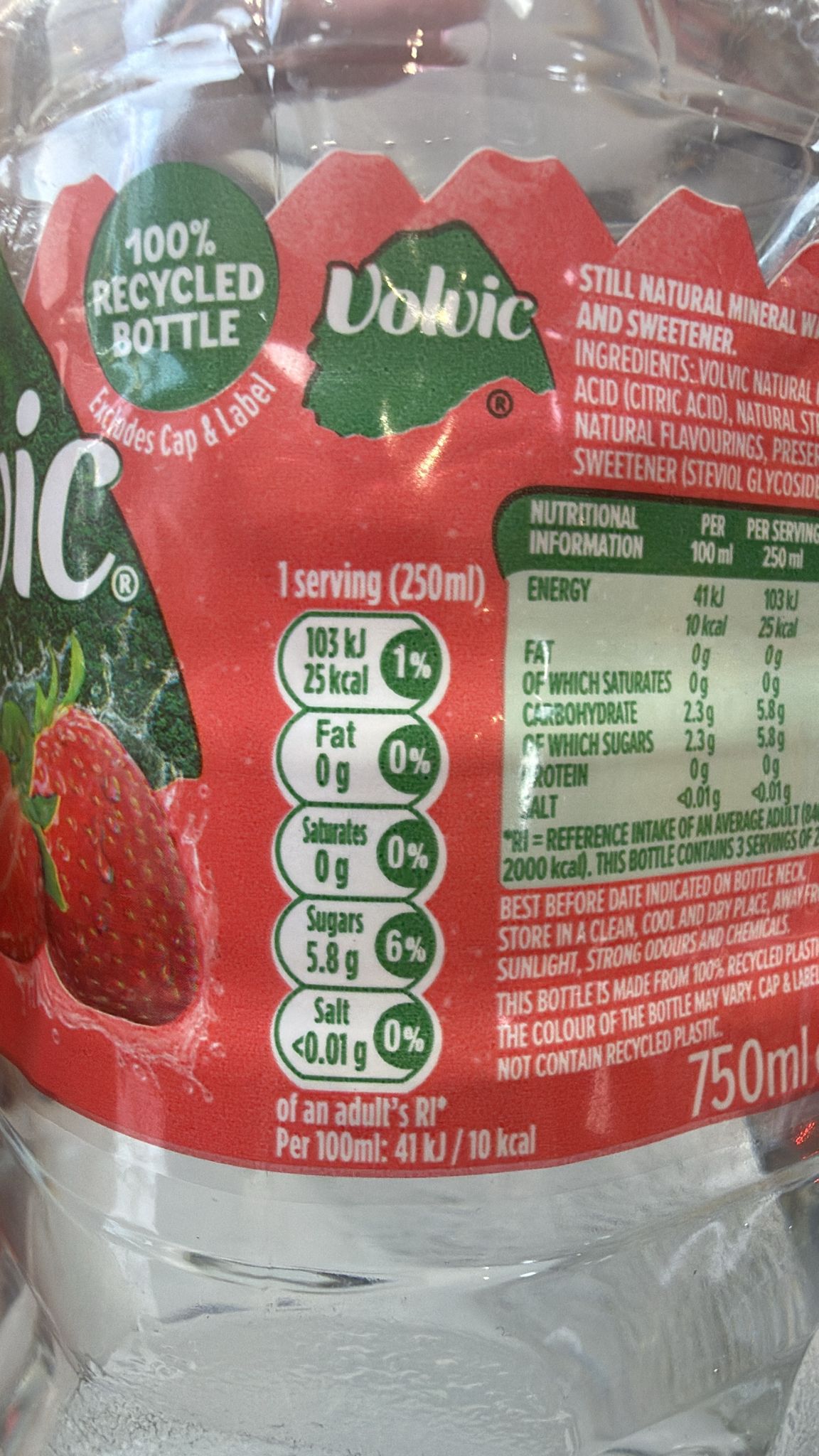 Volvic Touch of Strawberry Still Mineral Water 750ml
