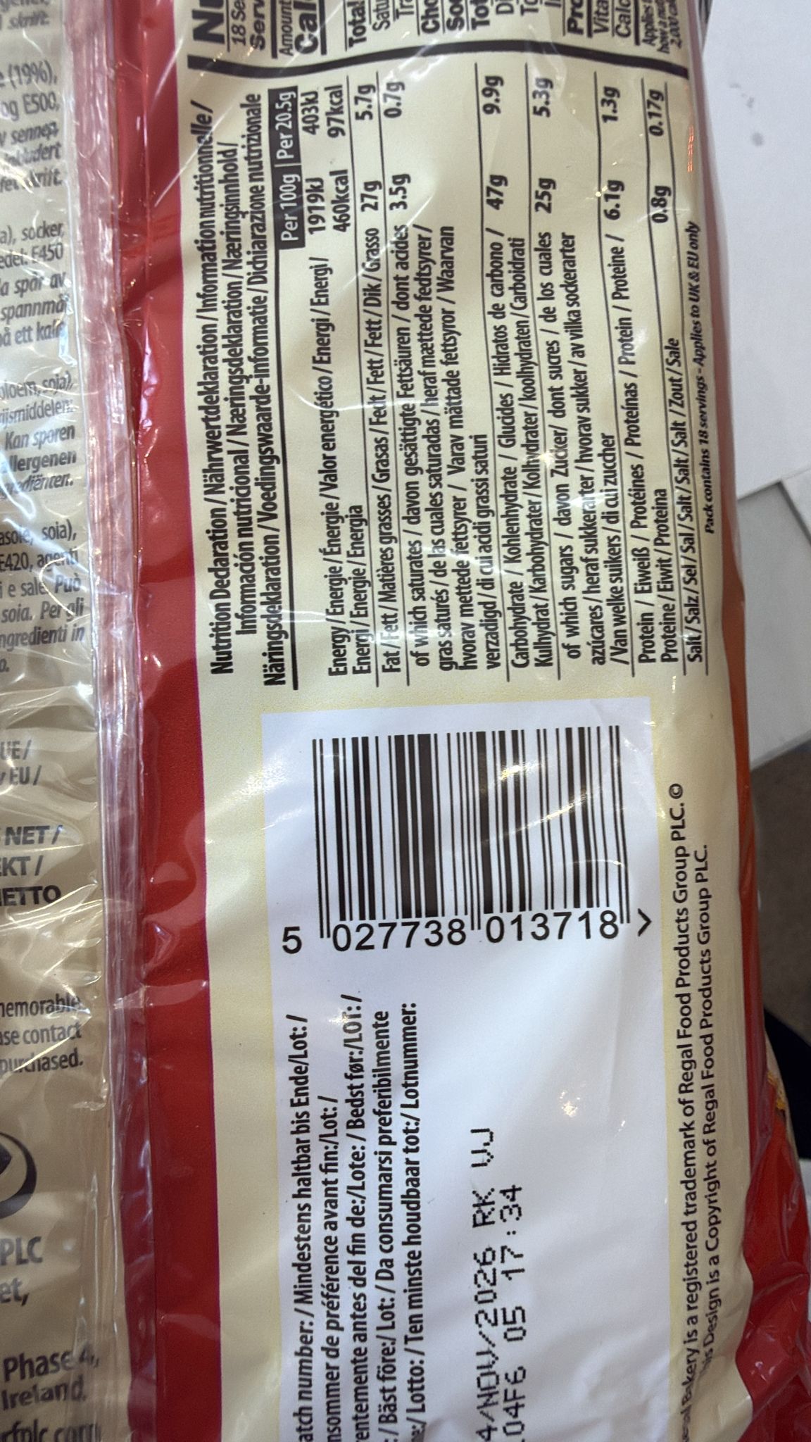 Regal Bakery Madeira Cake Slices 18 Pack