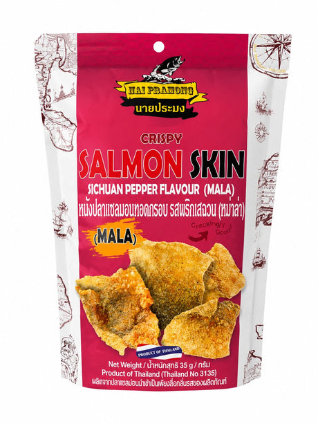 Nai Pramong Crispy Salmon Skin Mala barcode and best before | Asian Grocery UK