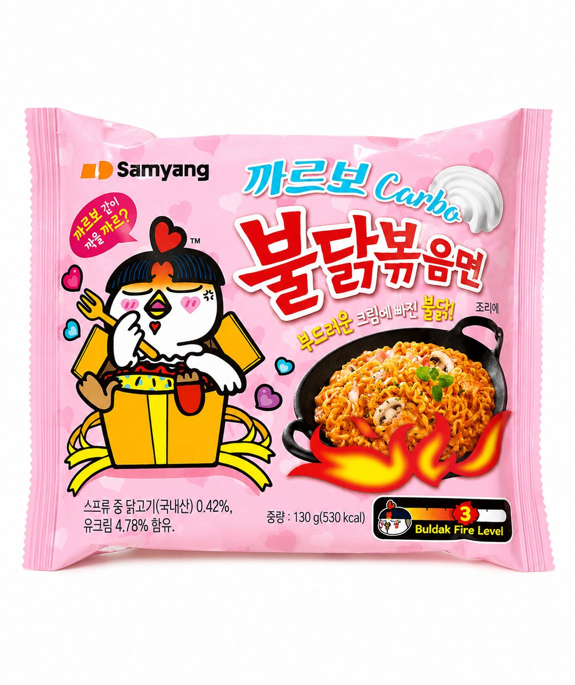 Samyang Carbo Buldak Bokkeummyeon Carbonara Fire Chicken Noodles front pack | Asian Grocery UK