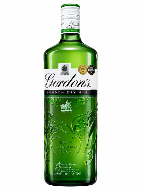 Gordon's London Dry Gin 1L back label with nutrition and botanicals info | Asian Grocery UK