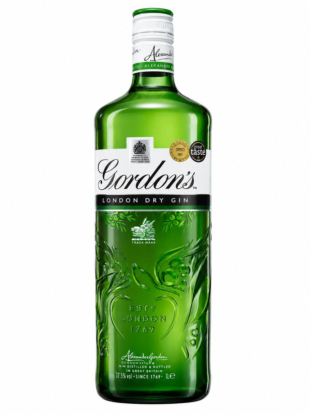 Gordon's London Dry Gin 1L back label with nutrition and botanicals info | Asian Grocery UK