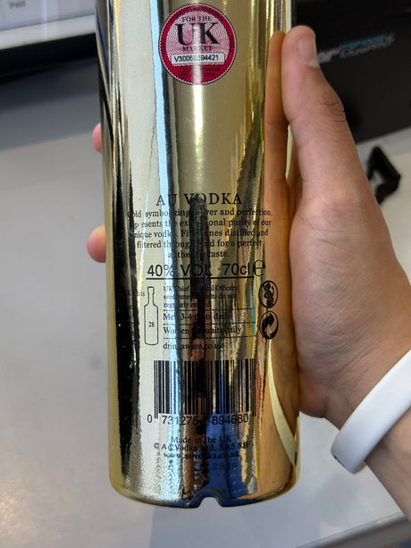 Au Vodka Original Gold 700ml back label 40% vol barcode | Asian Grocery UK