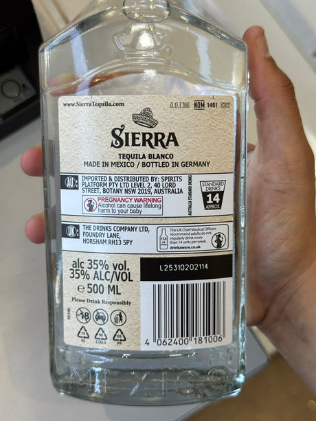 Sierra Tequila Blanco 500ml front label Mexican agave spirit | Asian Grocery UK