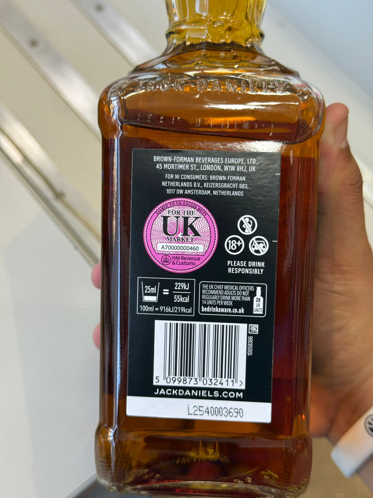 Jack Daniel's Old No.7 700ml back label nutrition barcode UK market | Asian Grocery UK