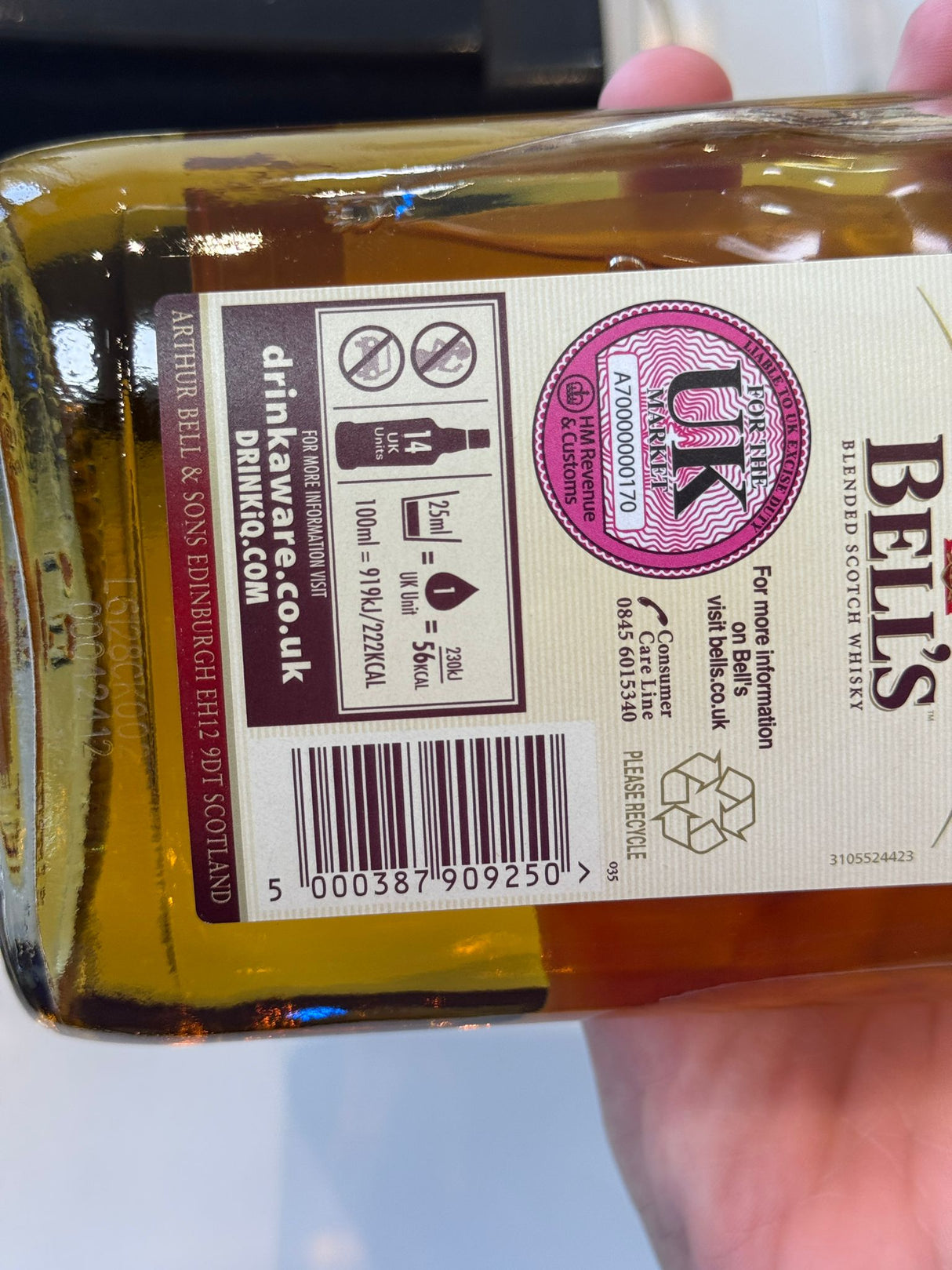 Bell's Blended Scotch Whisky Original 35cl back label barcode | Asian Grocery UK