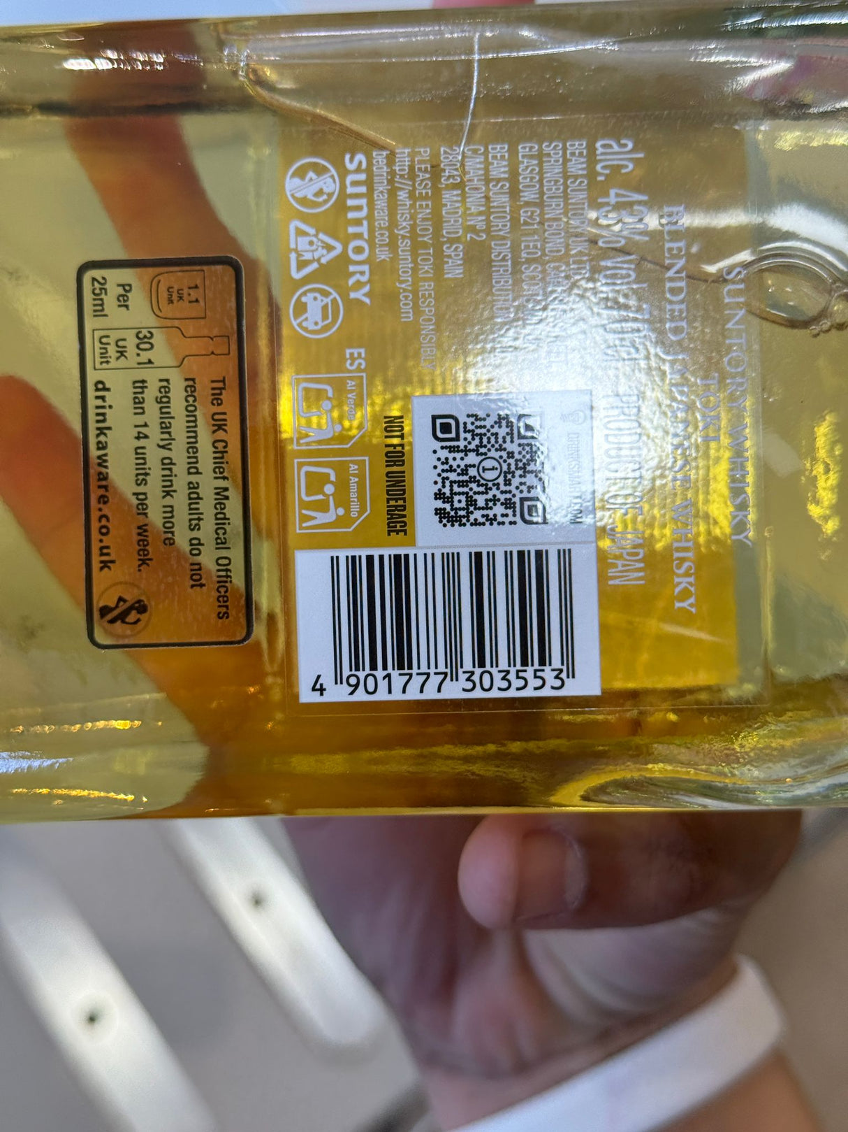 Suntory Toki Japanese Whisky 70cl back label barcode 4901777303553 | Asian Grocery UK
