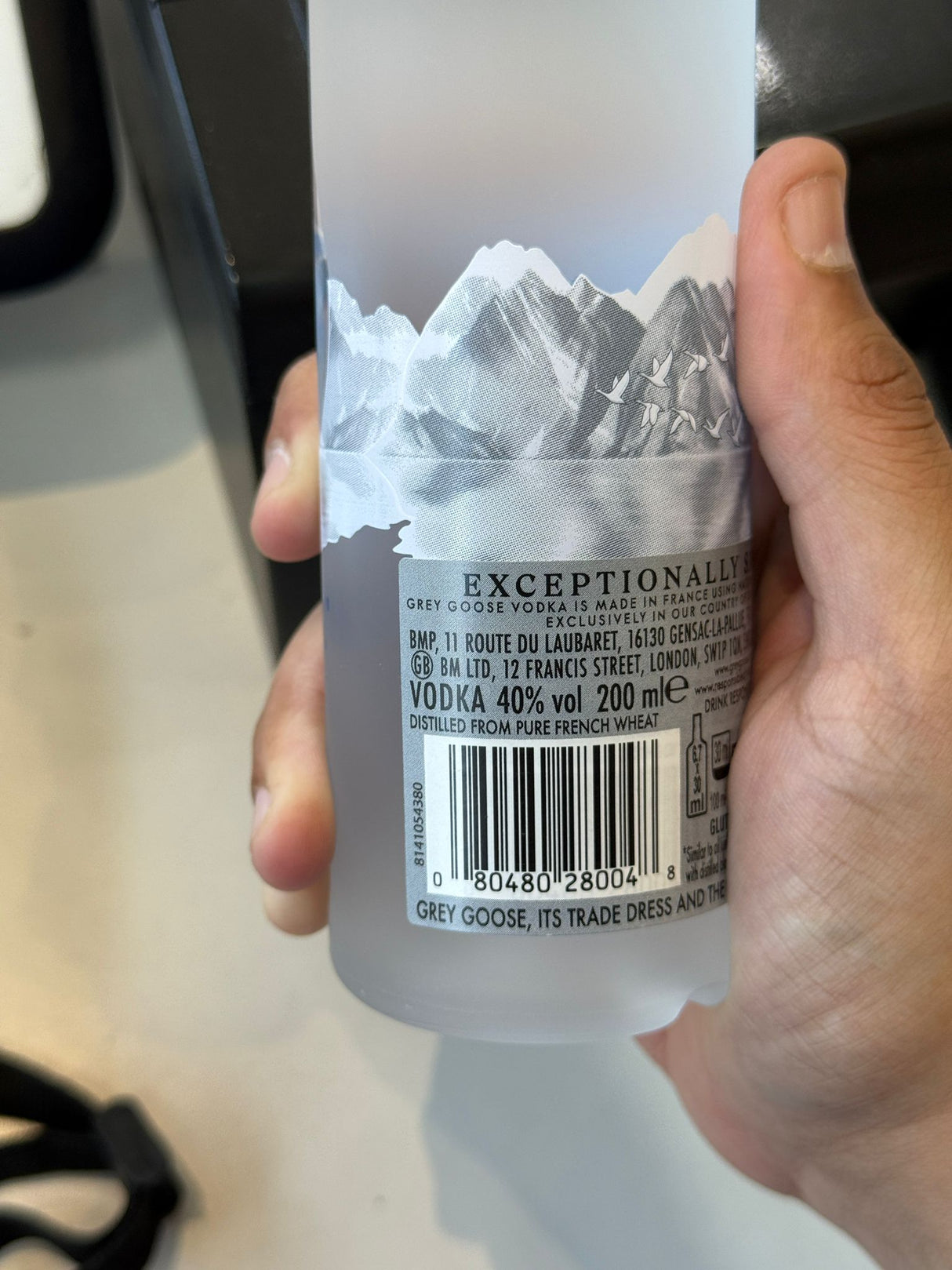 Grey Goose Vodka 200ml barcode label close-up | Asian Grocery UK